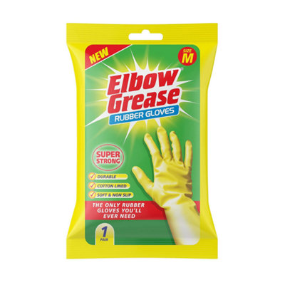 Elbow Grease Rubber Gloves Cotton Lined Extra Strong Non-Slip Yellow Medium (Pack of 3)