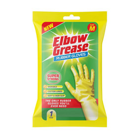 Elbow Grease Rubber Gloves Cotton Lined Extra Strong Non-Slip Yellow Medium