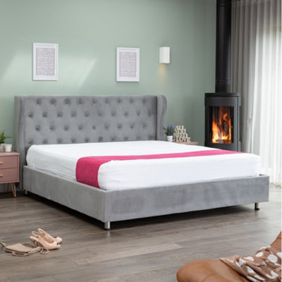 elby 180cm Super King Velvet Ottoman Bed Frame - Dark Grey