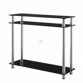 Eldon Console Table Black Glass Chrome Legs Hallway Sideboard Display Entryway Accent Side Table