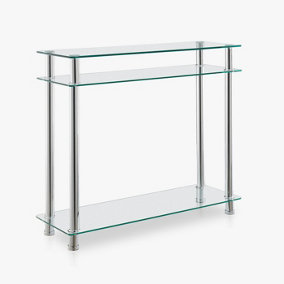 Eldon Console Table Clear Glass Chrome Legs Hallway Sideboard Display Entryway Accent Side Table