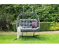 Eleanor Folding Double Hanging Egg Chair Cocoon In Grey Fold Away Design
