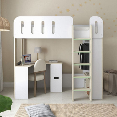 Eleanor White and Pale Wood High Sleeper - 3ft Single