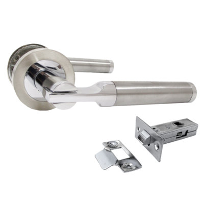 Electra Door Handles Latch Lever on Rose Duo - Chrome Satin Latch Pack 140mm