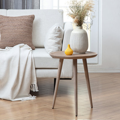 Electra Side Table Solid Wood Living Room Bedside Sofa End Table - Greige