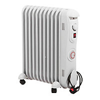 Electric 11 Fin 2.5kW Oil Filled Radiator - Portable Heater with 3 Heat Settings, Adjustable Thermostat & Overheat Safety Cut Out