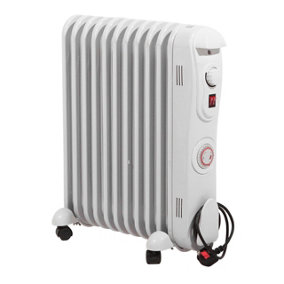 Electric 11 Fin 2.5kW Oil Filled Radiator - Portable Heater with 3 Heat Settings, Adjustable Thermostat & Overheat Safety Cut Out