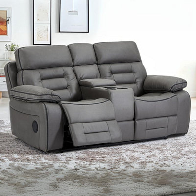 Electric 2 Seater Recliner Sofas with Power Headrests & Speakers in Grey Fabric - Tuscany