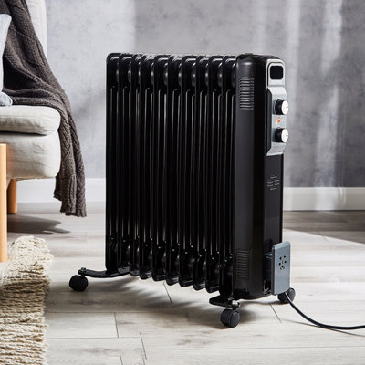 Electric 2500W Oil Filled Radiator 11 fin Electric Heater Black | DIY ...