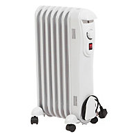 Electric 7 Fin 1.5kW Oil Filled Radiator - Portable Heater with 3 Heat Settings, Adjustable Thermostat & Overheat Safety Cut Out