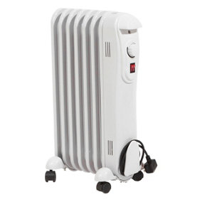 Electric 7 Fin 1.5kW Oil Filled Radiator - Portable Heater with 3 Heat Settings, Adjustable Thermostat & Overheat Safety Cut Out