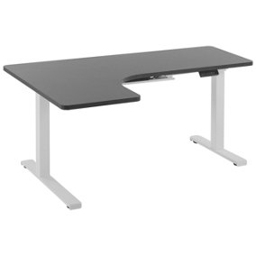 Electric Adjustable Left Corner Desk 160 x 110 cm Black and White DESTIN II