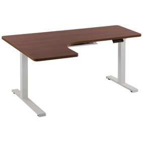 Electric Adjustable Left Corner Desk 160 x 110 cm Dark Wood and White DESTIN II