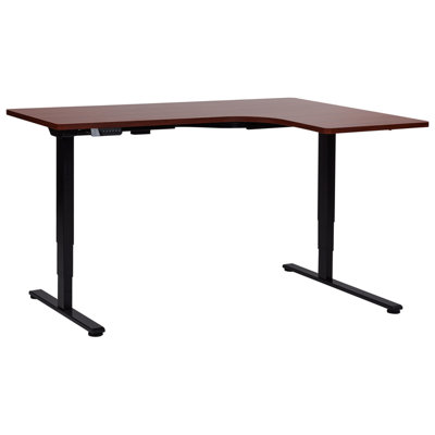 Electric Adjustable Right Corner Desk 160 x 59 cm Black and Dark Wood DESTINES