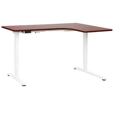 Electric Adjustable Right Corner Desk 160 x 59 cm White and Dark Wood DESTINES