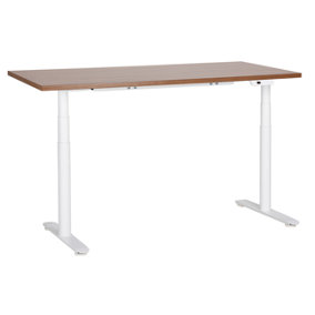 Electric Adjustable Standing Desk 160 x 72 cm Dark Wood and White DESTINAS
