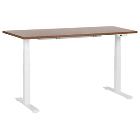 Electric Adjustable Standing Desk 160 x 72 cm Dark Wood and White DESTINES