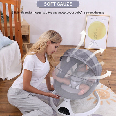 Electric Baby Swing Infant Cradle Bouncer Rocker Chair Music Remote Grey