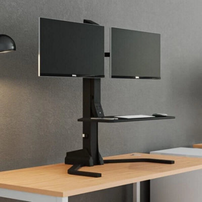 Electric Dual Monitor Standing Desk Converter  50kg Load Sit Stand Riser USB Charging