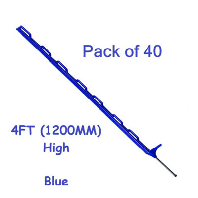 Electric Fence Poly Posts 4ft Blue - Pack of 40 (Fencing Stake Plastic ...
