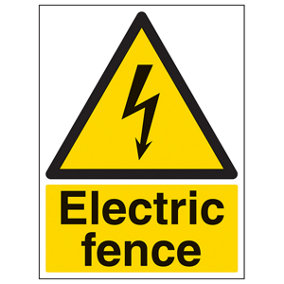 Electric Fence Warning Electrical Sign - Adhesive Vinyl 300x400mm (x3)