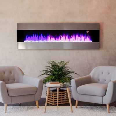 Electric Fire Fireplace Wall Mounted Heater 6 Flame Colors with Remote Control 60 Inch