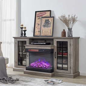 Electric Fire Suite 3 Sided Fireplace Heater and Surround Set,Fireplace TV Stand Overall size 59 Inch