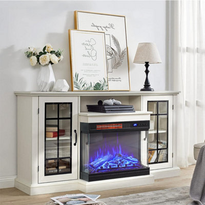 Electric Fire Suite 3 Sided Fireplace Heater with Fire Surround Set Fireplace TV Stand Cabinet with Storage Shelf