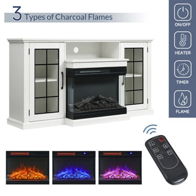 Electric Fire Suite 3 Sided Fireplace Heater with Fire Surround Set Fireplace TV Stand Cabinet with Storage Shelf