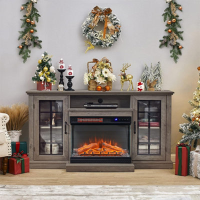 Electric Fire Suite,3 Sided Fireplace Heater with Fire Surround Set,Fireplace TV Stand Cabinet with Storage Shelf