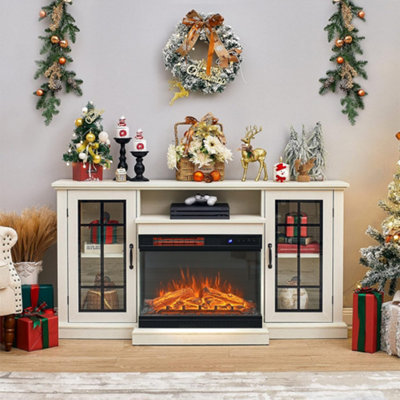 Tv stand white with outlet fireplace