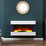 Electric Fire Suite Black Fireplace with White Fire Surround Set 7 Flame Colors  with Remote Control 39 Inch