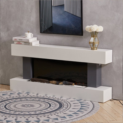 Electric Fire Suite Black Fireplace with White LED Surround Set Remote ...