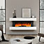 Electric Fire Suite Black Fireplace with White LED Surround Set Remote Control Left Side Nightlight 52 Inch
