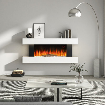 Electric Fire Suite Black Fireplace with White LED Surround Set Remote ...