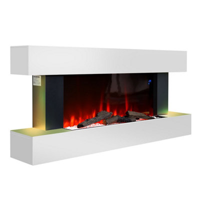 Electric Fire Suite Black Fireplace with White LED Surround Set Remote ...