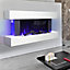 Electric Fire Suite Black Fireplace with White LED Surround Set Remote WiFi Control Left Side Nightlight 52 Inch
