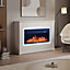 Electric Fire Suite Black Fireplace with White Surround Set 7 LED Mood Light Adjustable Stove Size 34''
