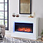 Electric Fire Suite Black Fireplace with White Surround Set 7 LED Mood Light Adjustable Stove Size 34''