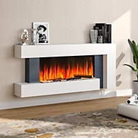 Electric Fire Suite Black Fireplace with White Surround Set and Left Night Light,Remote Control 52 Inch