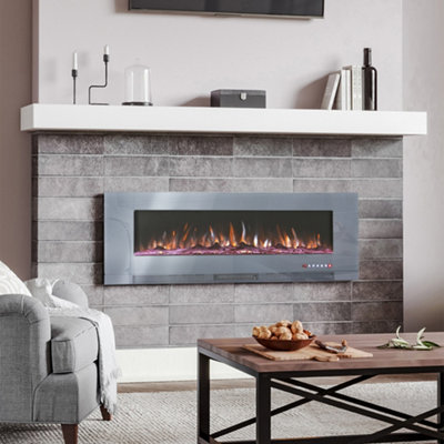 Electric Fire Wall Mounted Wall Inset or Freestanding Fireplace 12 Flame Colors with Remote Control 60 Inch