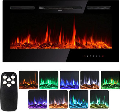 Electric Fireplace Wall Mounted Insert 40inch Touch Screen Glass Panel