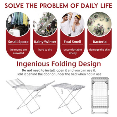 Electric Heated Clothes Airer Folding Laundry Clothes Dryer Portable Heat Rack