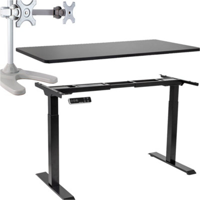 Electric Height Adjustable Standing Desk 1400mm Worktop & Dual Monitor Stand Set