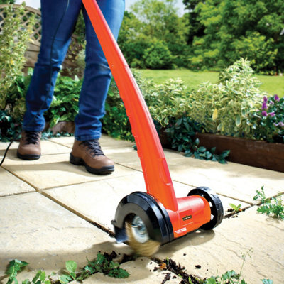 Electric Patio Sweeper, Easy Clear Moss/Weeds/Dirt from Paving Cracks, Simply Push Along, Safety Hood Prevents Flying Debris 150W