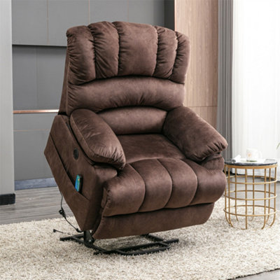 Electric Power Lift Recliner Chair Sofa with Massage and Heat for Elderly, 2 Side Pockets, USB Ports, Brown