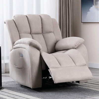 Electric Powered Recliner Chair With USB Charger And Pocket Storage In Leather Look Pumice Technology Fabric DIY at B Q