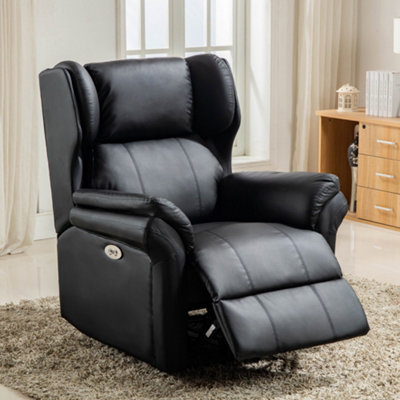 Electric Powered Recliner Chair With Wingback Design And USB Charger   Electric Powered Recliner Chair With Wingback Design And Usb Charger Port In Black Bonded Leather~5055744818027 01c MP