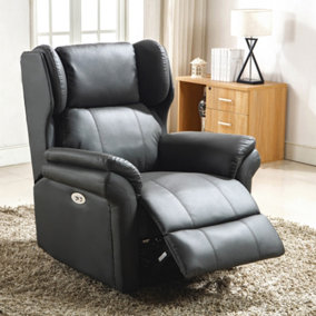Electric Powered Recliner Chair With Wingback Design And USB Charger Port In Slate Bonded Leather