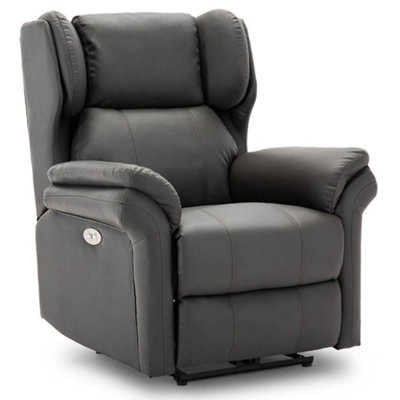 Electric Powered Recliner Chair With Wingback Design And USB Charger Port In Slate Bonded Leather
